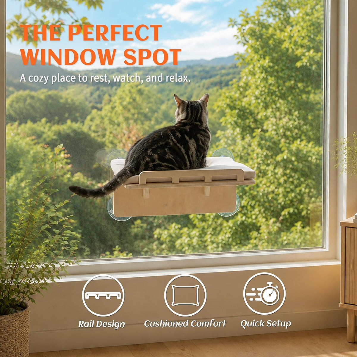 PETKARAY Large Cat Window Shelf and Window Bird Feeder Cat Television