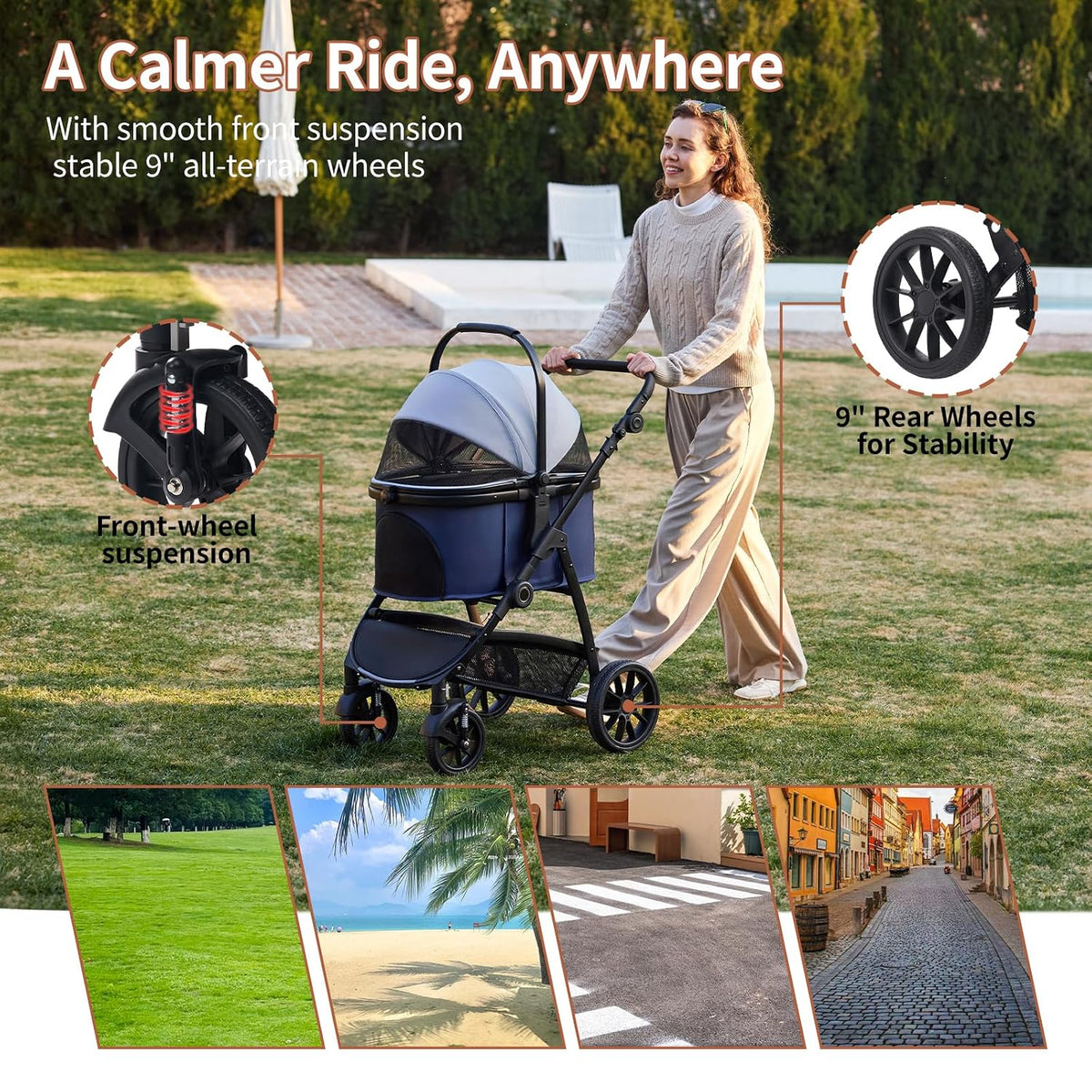 3-in-1 Dog Stroller for Small and Medium-Sized Dogs up to 55 lbs