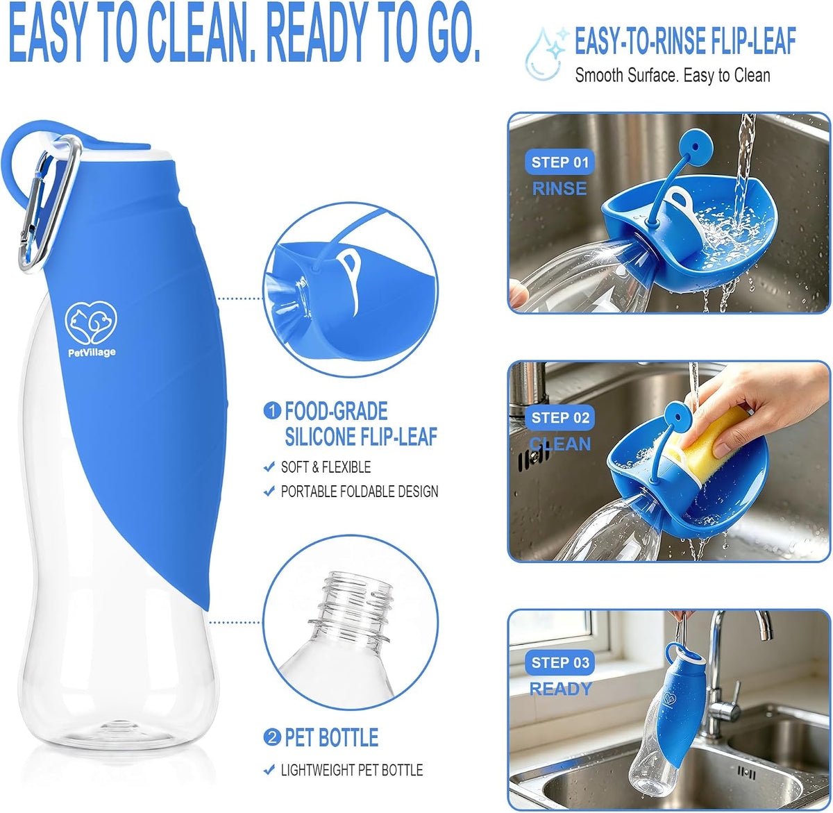 Dog Water Bottle with Foldable Bowl, 20oz Large Capacity