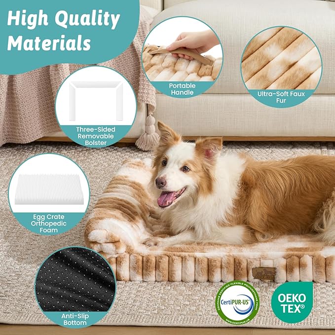 Cute Dog Bed for Medium Dogs, Faux Rabbit Fur Orthopedic Foam Dog Bed - Image 5