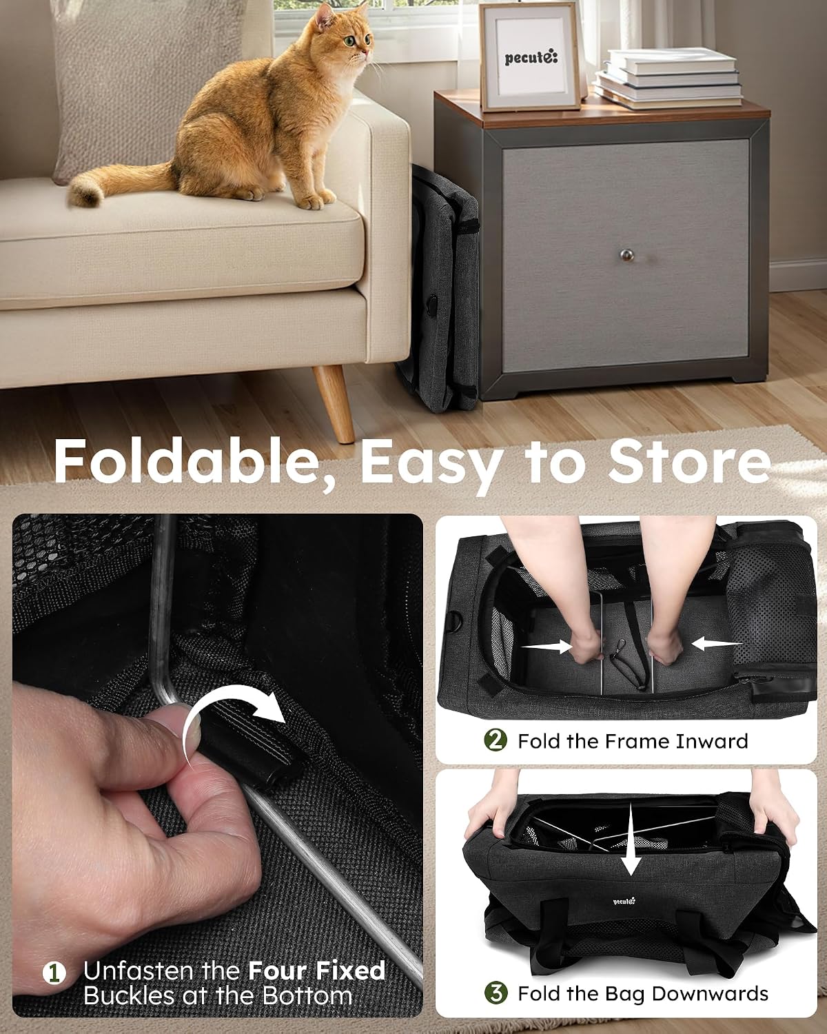 Pecute Cat Carrier, Portable Pet Carrier with Stable Structure, Dark Grey