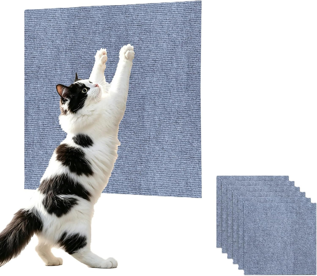 Self-Adhesive Cat Scratching Mat, Trimmable Cat Scratcher Carpet Furniture Protector Pads for Sofa, Door, Cat Climbing Wall Scratch Mat, Couch Guards Pad from Cats Claws, 6PCS 11.8*11.8" (Light Grey)