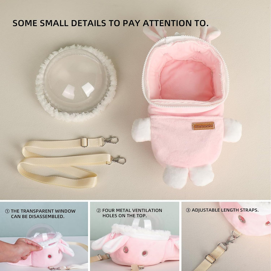Sugar Glider Bonding Pouch Bonding Pouch Carry for Rat Syrian Hamster Hedgehog Small Pocket Pets, Gerbil Travel Bag Cute Bunny-Shaped Outing Bag with Large Transparent Window（Pink）