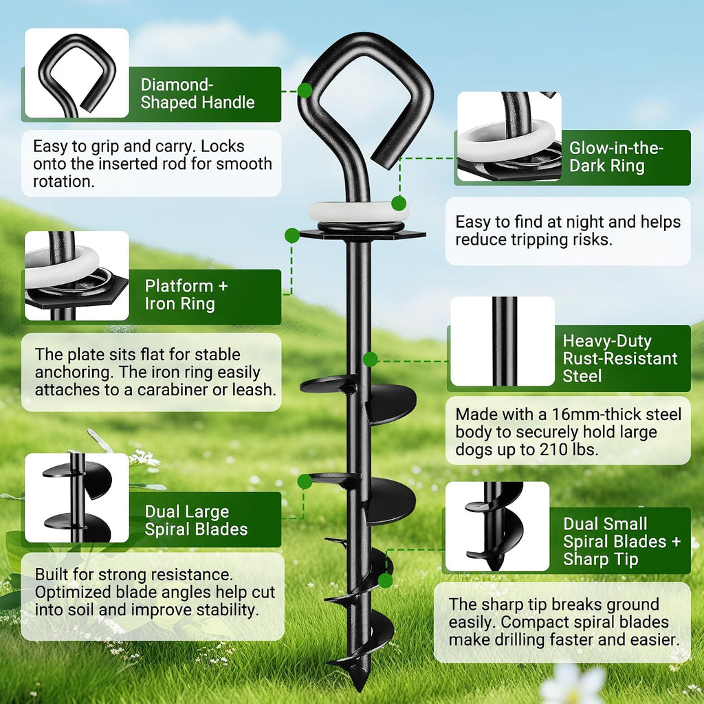 Glow Dog Tie Out Cable and Stake & Shock-Absorbing Bungee Tether