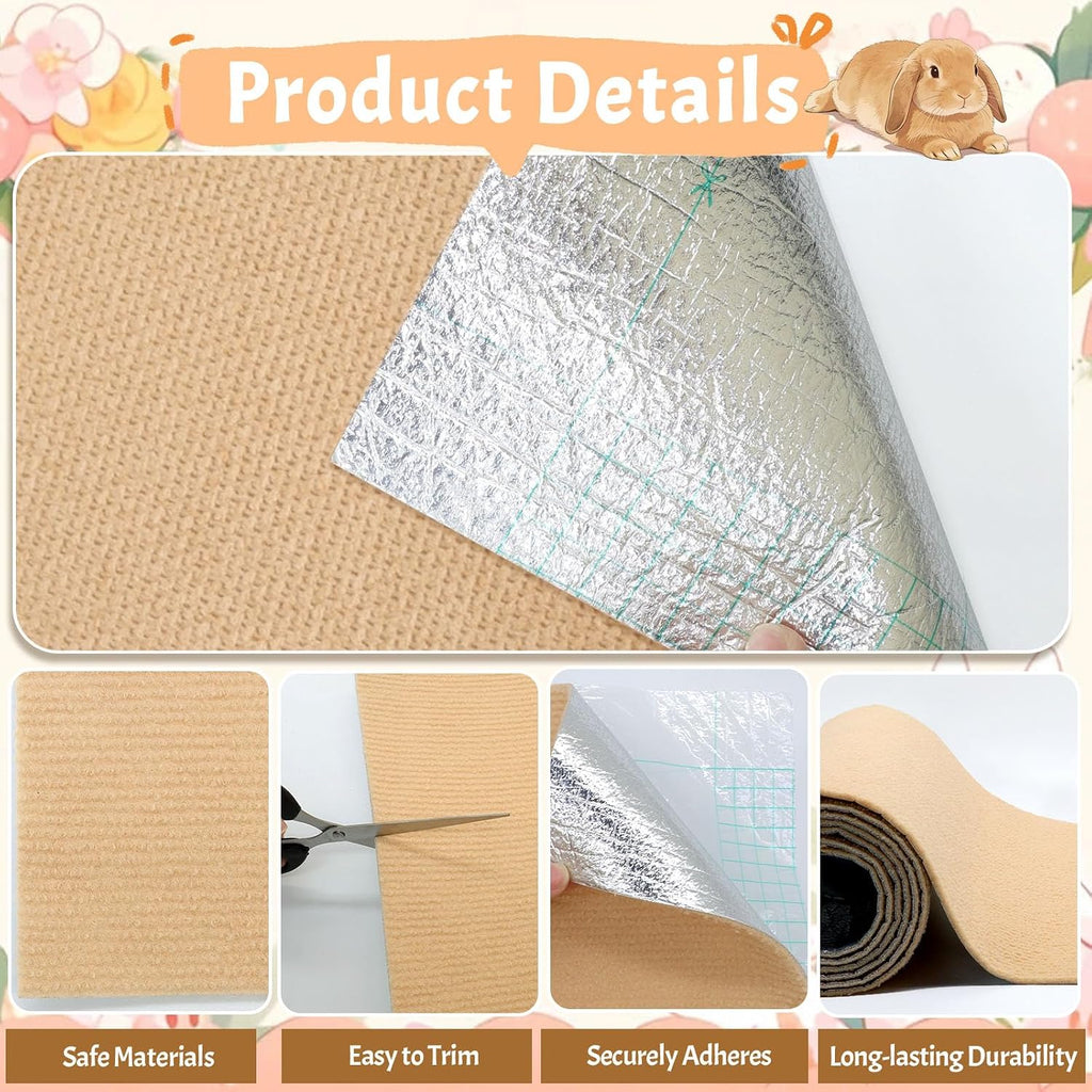 Rabbit Scratching Pad Set, 12 Inch X 6.56 Bunny Scratch Pad with Bunny Toys & Scissors, Trimmable Self-Adhesive Mat for Claw Teeth Care, Cage & Furniture Protector for Rabbits Small Animals