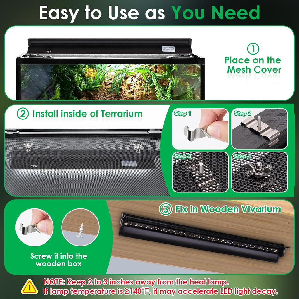 UVB Light for Reptiles, 10W HO LED UVB Reptile Light Fixture UVA UVB Lamp Bulb Terrarium Light with Timer and 5 Adjustable Brightness for Bearded Dragon Turtle Snake Crested Gecko Chameleon, 12 Inch