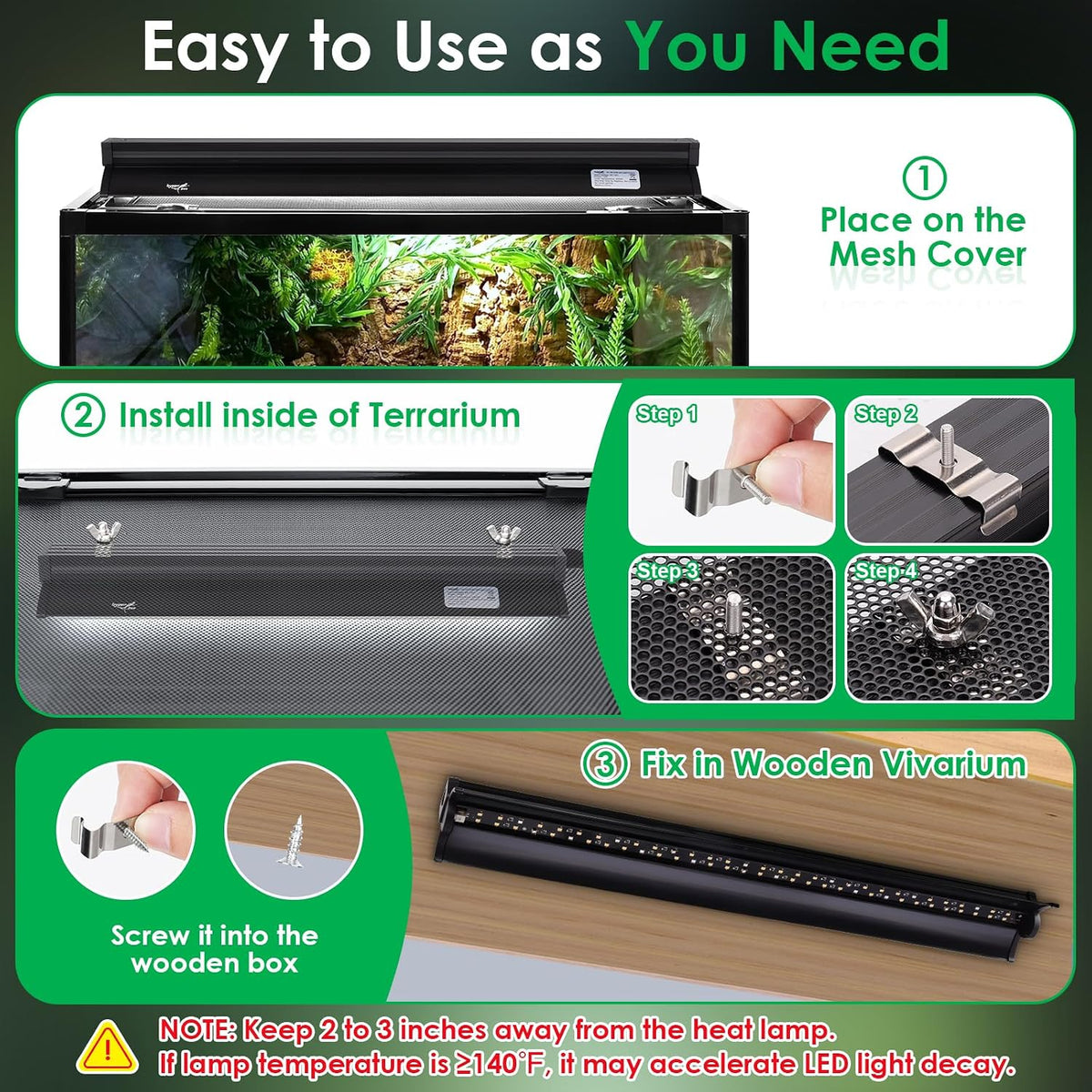 UVB Light for Reptiles, 10W HO LED UVB Reptile Light Fixture UVA UVB Lamp Bulb Terrarium Light with Timer and 5 Adjustable Brightness for Bearded Dragon Turtle Snake Crested Gecko Chameleon, 12 Inch