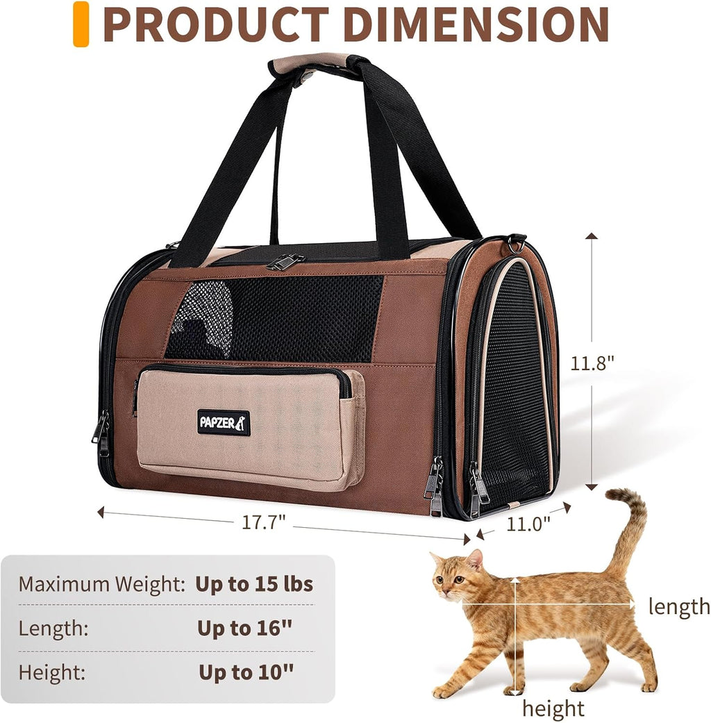 Collapsible Small Pet Carrier for Cat 15 lbs with Fashion Pocket Travel Bag