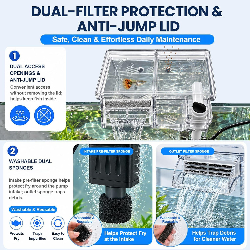 External Fish Breeder Box for Fish Tank with USB Pump Aquarium Breeding Box