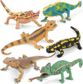 6PCS Large Lizard Figurines Rainforest Animal Toys, Realistic Plastic Reptile Animal Figurines, Includes Bearded Dragon,Fire Salamander,Chameleons,Coast Horned Lizard Toys, STEM Toy for Kids
