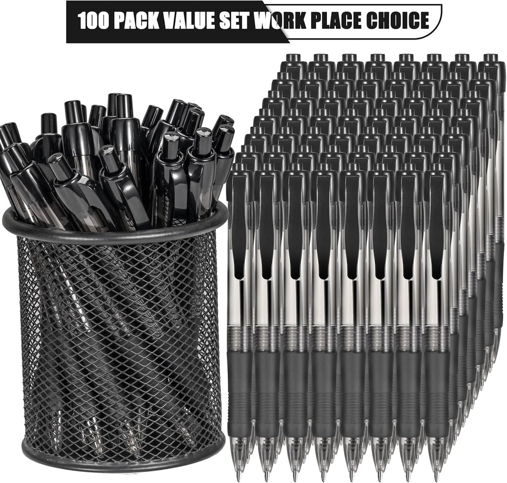 deegtran Pens Bulk, 100 Pack No Bleed Black Ink Click Pens with Soft Grip, Wholesale Retractable Ballpoint Pens for Office School, Medium Point Smooth 1.0MM