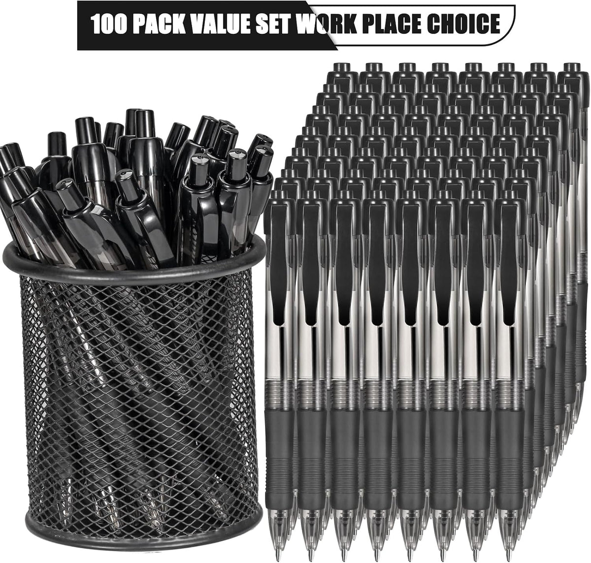 deegtran Pens Bulk, 100 Pack No Bleed Black Ink Click Pens with Soft Grip, Wholesale Retractable Ballpoint Pens for Office School, Medium Point Smooth 1.0MM