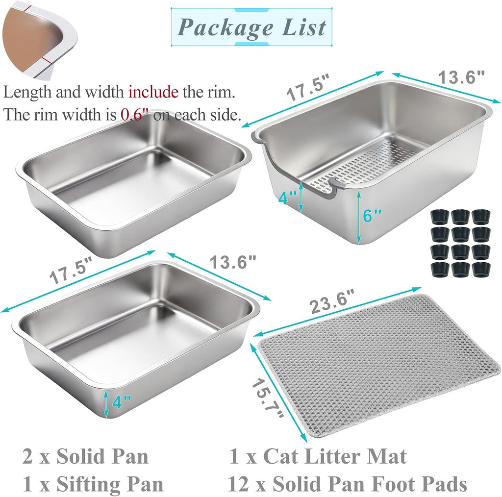 Stainless Steel Sifting Cat Litter Box for Clumping Clay (M)