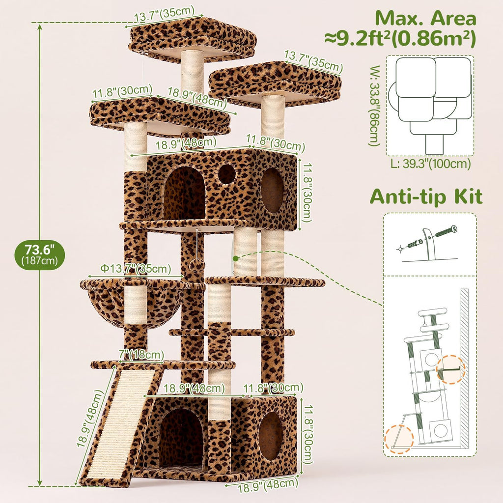 Globlazer
Heavy
Duty
Cat
Tree,
73in
Tall
Cat
Tower,
F73C,
Leopard
Print