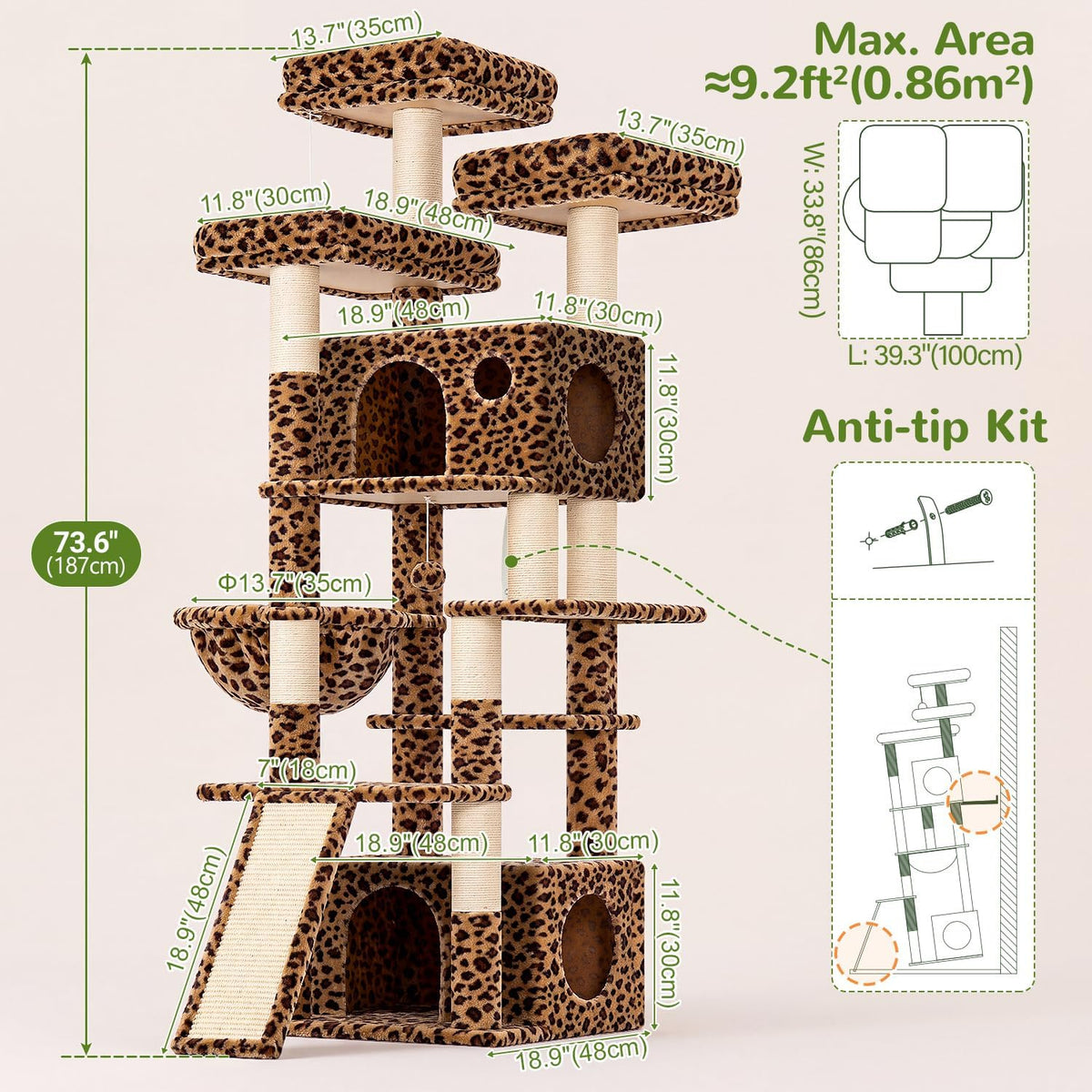 Globlazer
Heavy
Duty
Cat
Tree,
73in
Tall
Cat
Tower,
F73C,
Leopard
Print