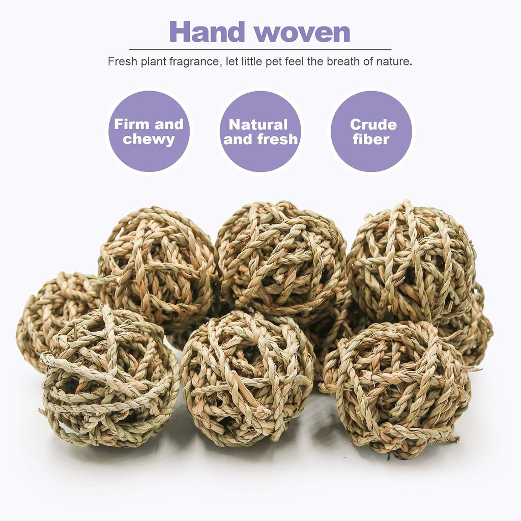 10 Pcs Small Animals Play Balls Rolling Activity Chew Toys Gnawing Treats for Rabbits Guinea Pigs Chinchilla Bunny Natural Balls, Pet Cage Entertainment Accessories(10Pcs)