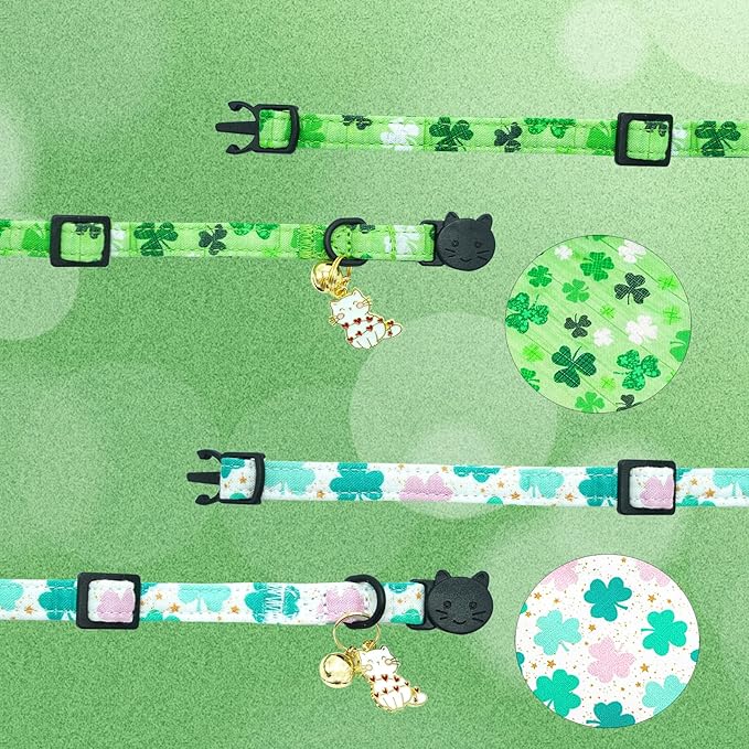 St Patrick's Day Cat Collar-2 Pack Cat Collars Trefoil Cat Collar Breakaway - Image 4