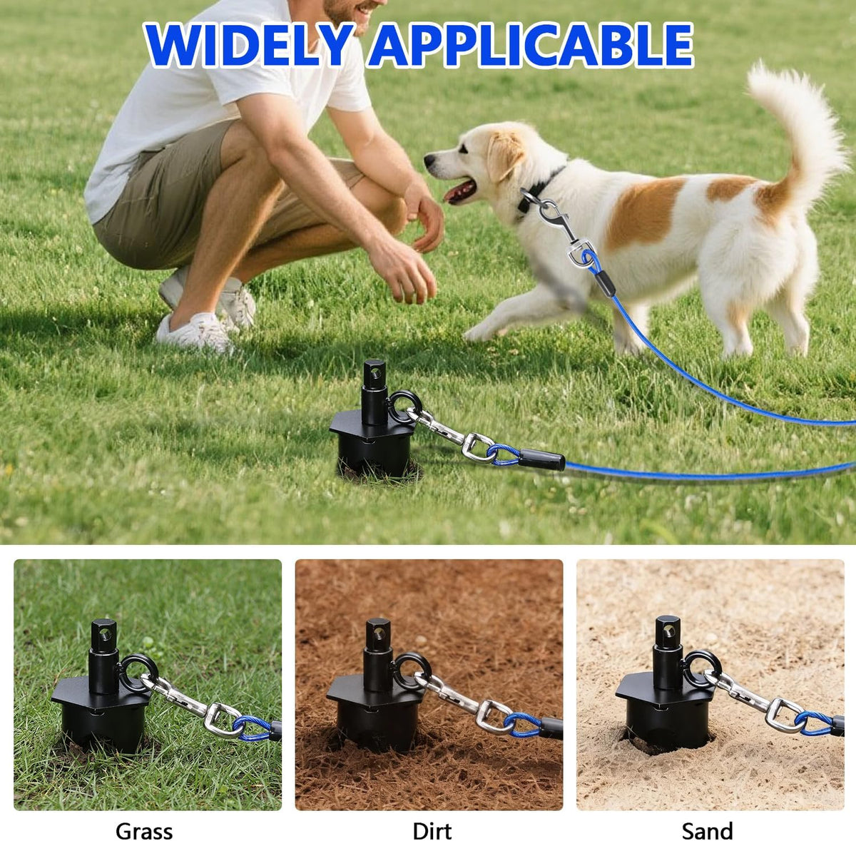 Dog Tie Out Cable&Stake,30FT Dog Leads for Yard,Heavy Duty Ground Anchor