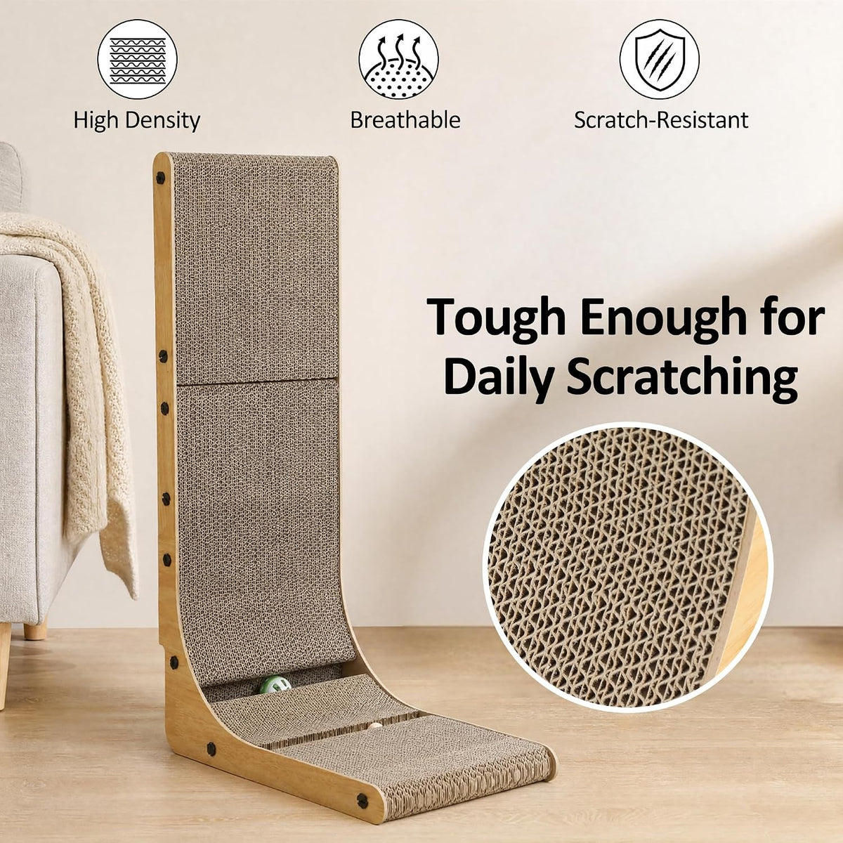 28" Cat Scratcher for Indoor Cats, L Shaped Cardboard Cat Scratching Board