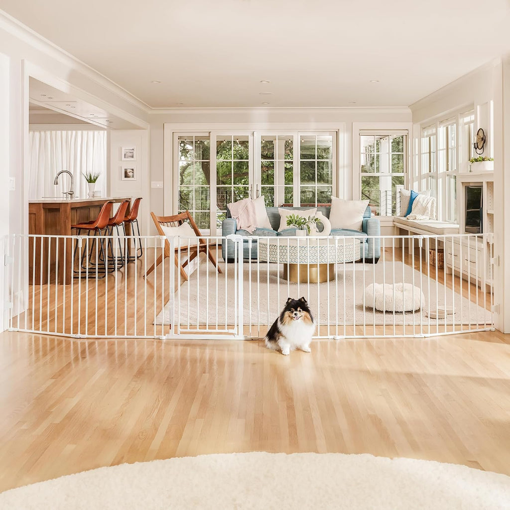 Carlson 6-Panel Convertible Pet Yard & Extra Wide Metal Dog Gate, White