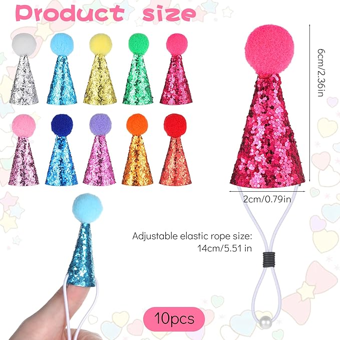 10PCS Small Party Hats for Stuffed Animals, Mini Birthday Hats for Stuffed - Image 2