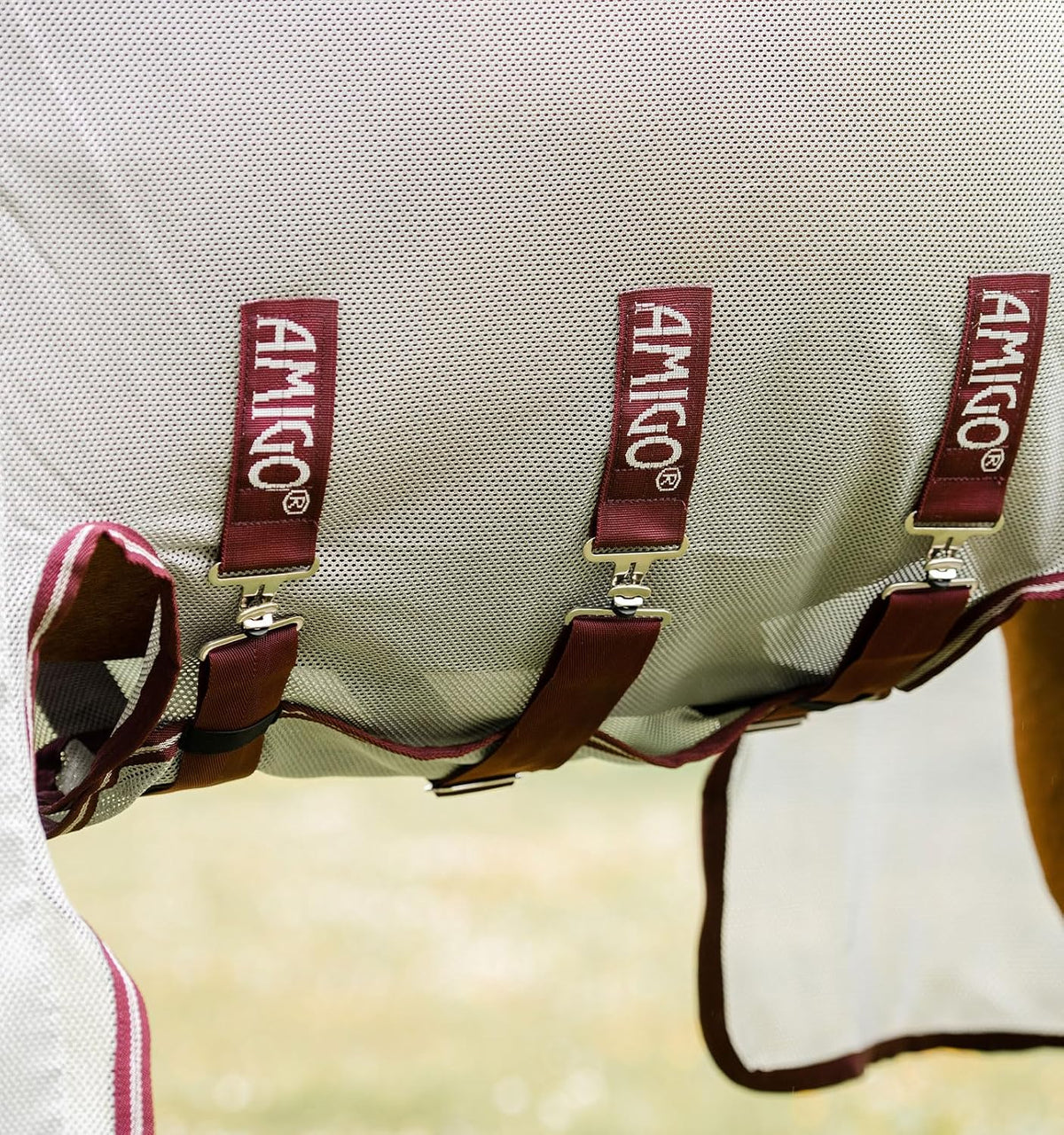 Horseware® Amigo® Bug Buster with No-Fly Zone™ Fly Sheet - Silver/Burgundy & White, 81 inches