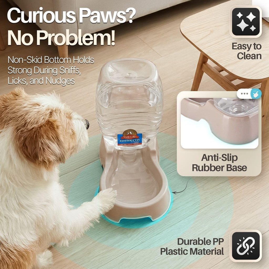 Flexzion Gravity Pet Water Dispenser for Cats & Small Dogs, 1/4 Gal, Beige