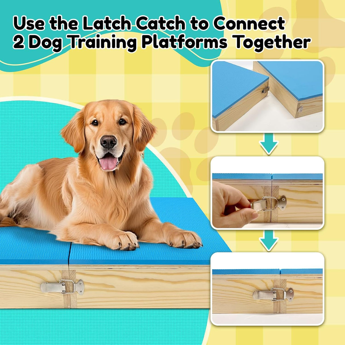 2 PCS Connectable Wooden Dog Training Platform Non-Skid Dog Place Boards with Foaming Surface Puppy Agility Training Equipment for Small and Medium Dogs