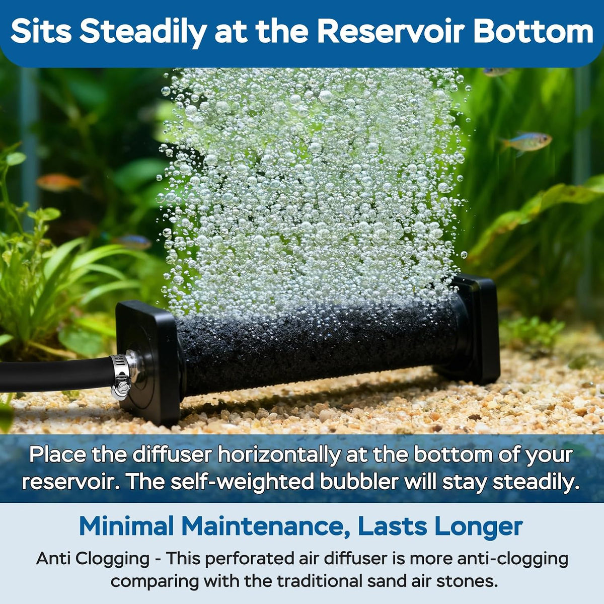 AquaMiracle New Innovative Rubber Air Stone | Air Bubbler | Oxygen Air Diffuser | for Pond Aerator | Pond Aeration | for Large Aquarium | 8”x1.52” | 1-Pack