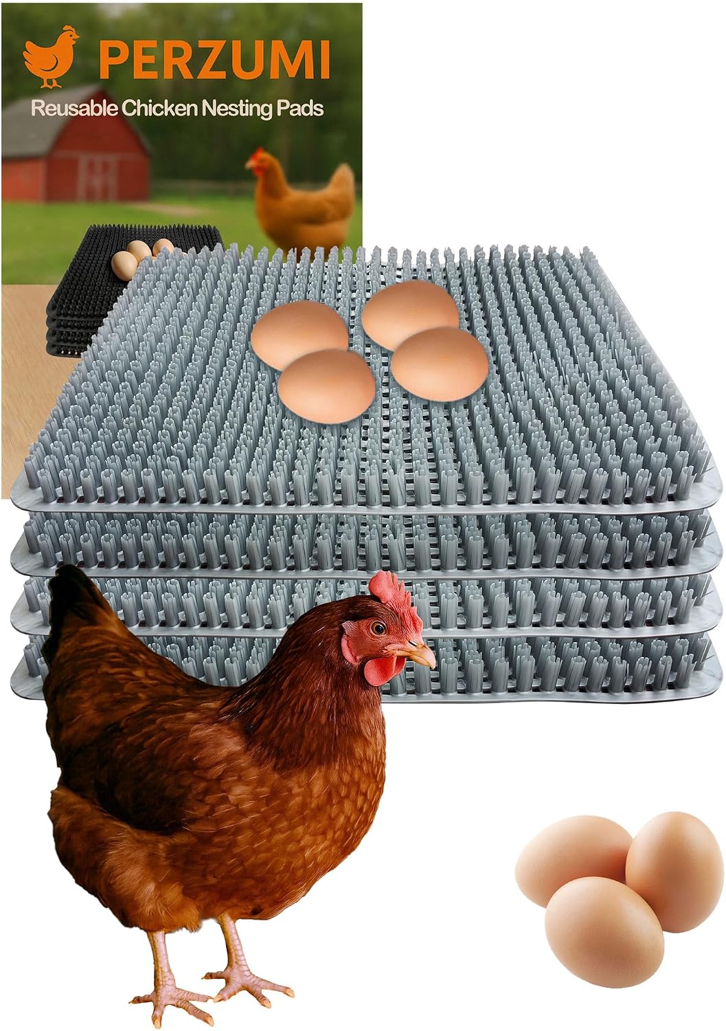 Chicken Nesting Pads 4-Pack, Washable & Reusable, 13 x 11 in, Grey
