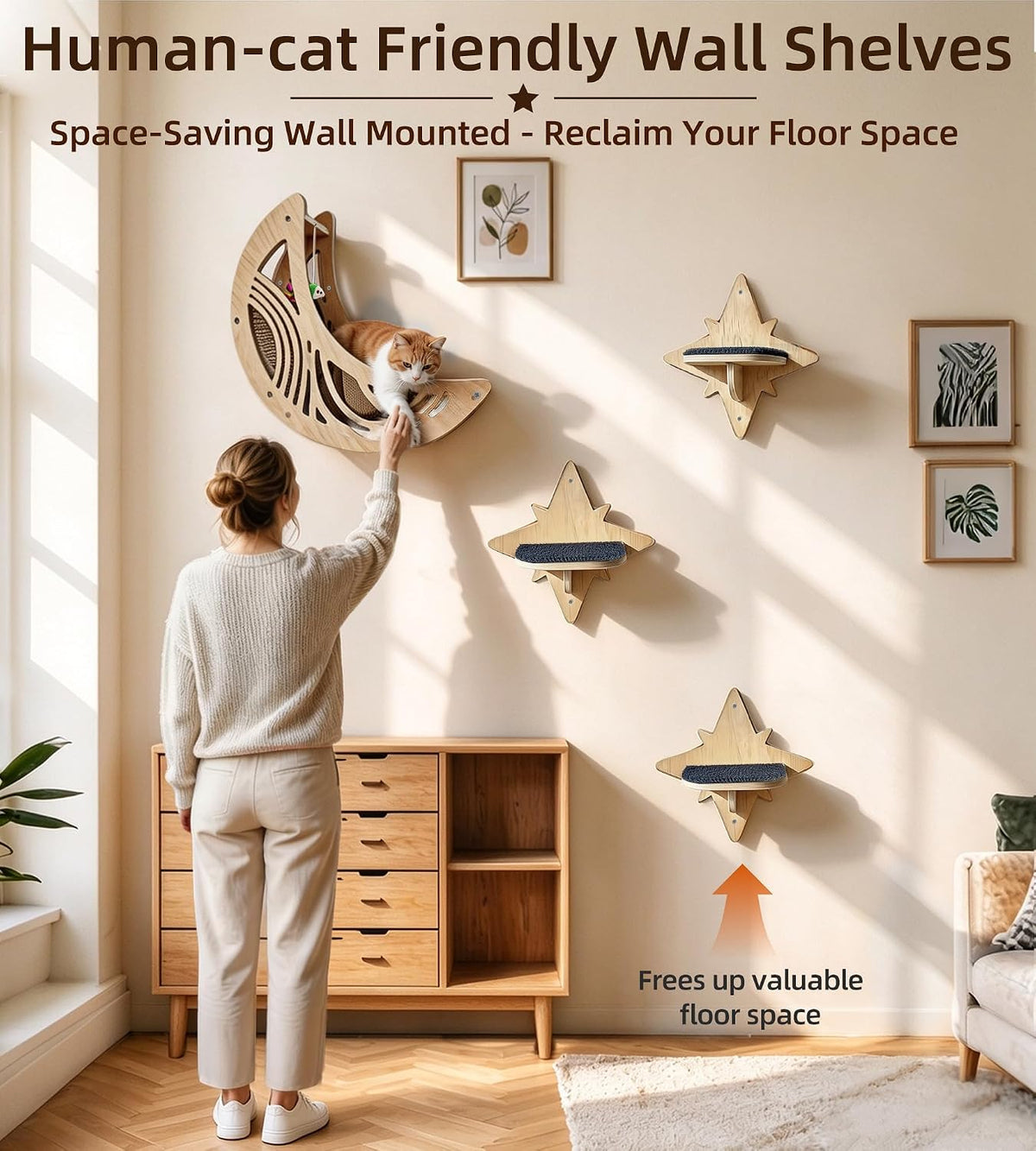 Star Cat Wall Shelves with Non-Slip Pads for Indoor Cats, Wall Mounted