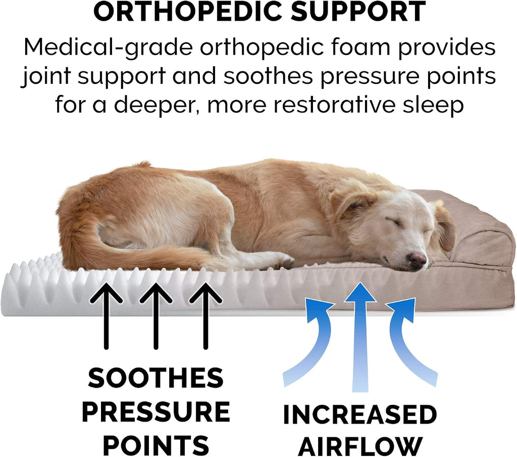FurHaven Orthopedic Foam Sofa Dog Bed with Washable & Removable Cover - Plush/Suede - Almondine, Dogs Up to 35 lbs - Medium