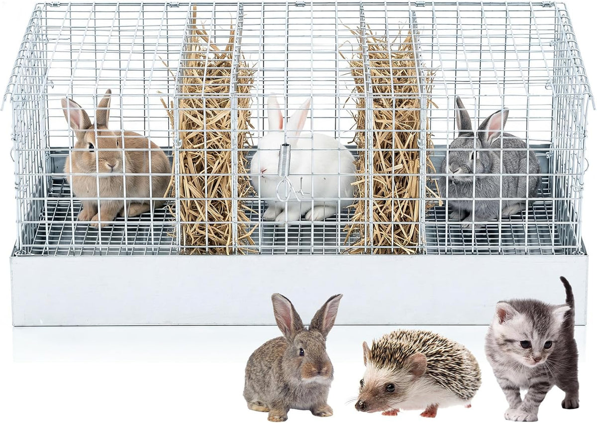 DoubleFill 3 Hole Foldable Rabbit Transport Cage with Hay Feeder & Handles
