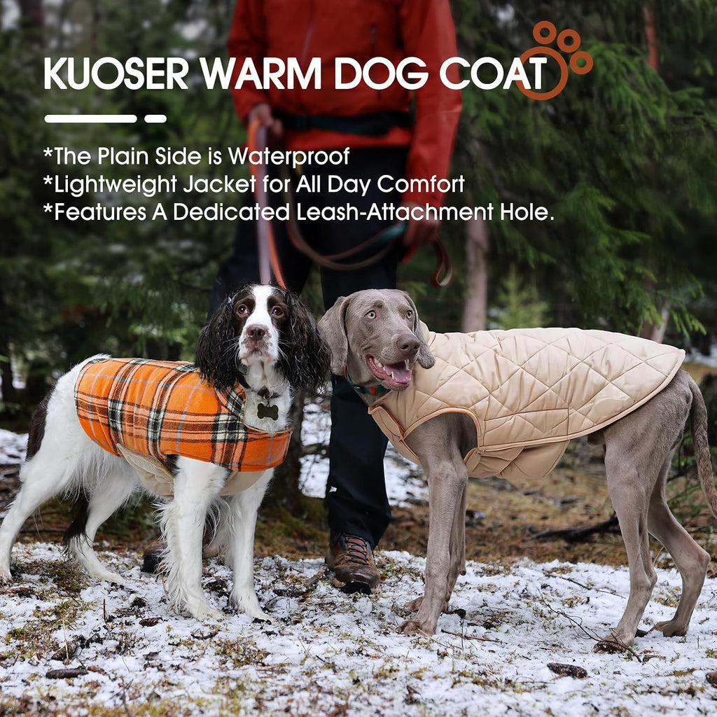 Kuoser Waterproof Dog Coat, Warm Reversible Dog Jacket with Leash Hole