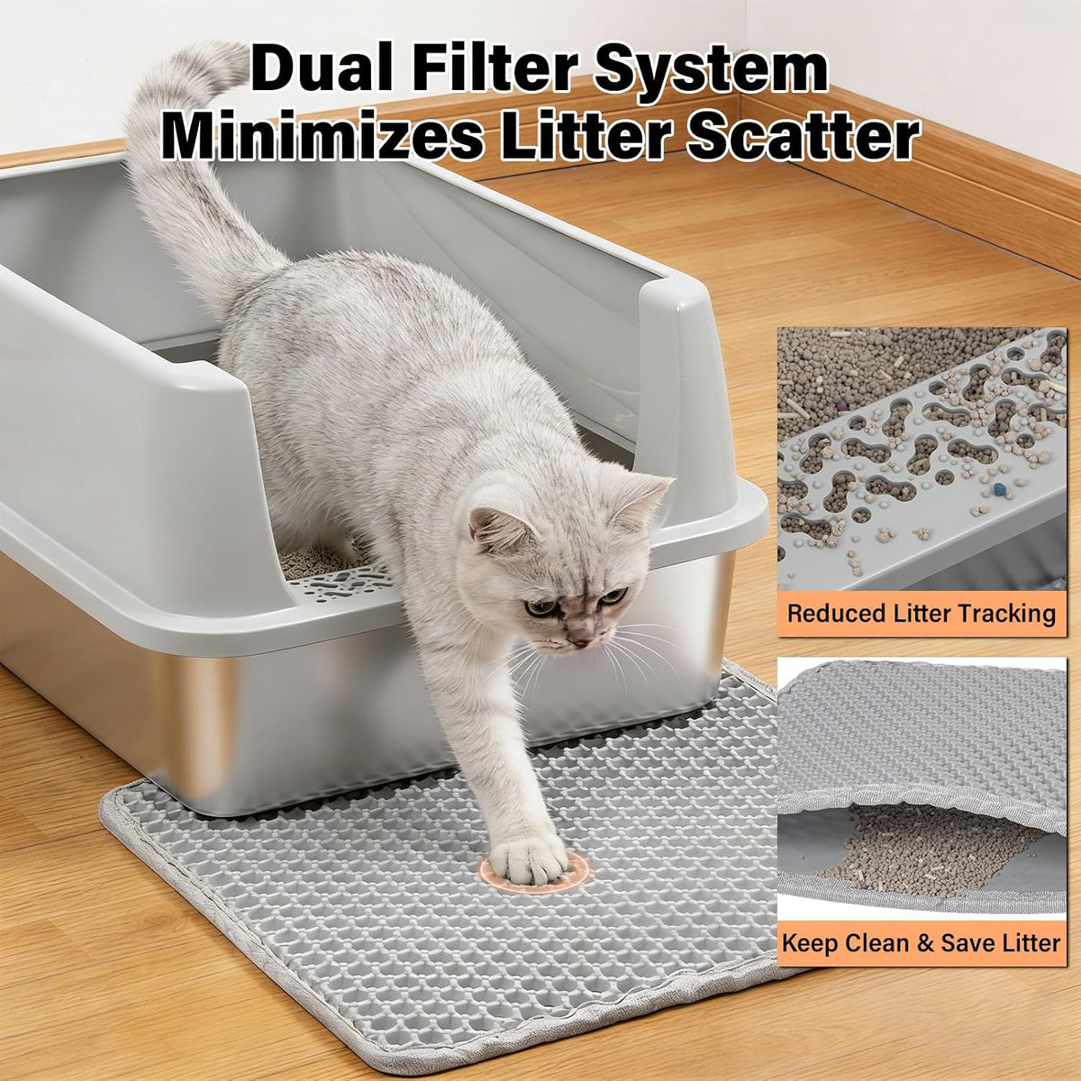 Stainless Steel Litter Box with Lid,Cat Litter Box for Kitten