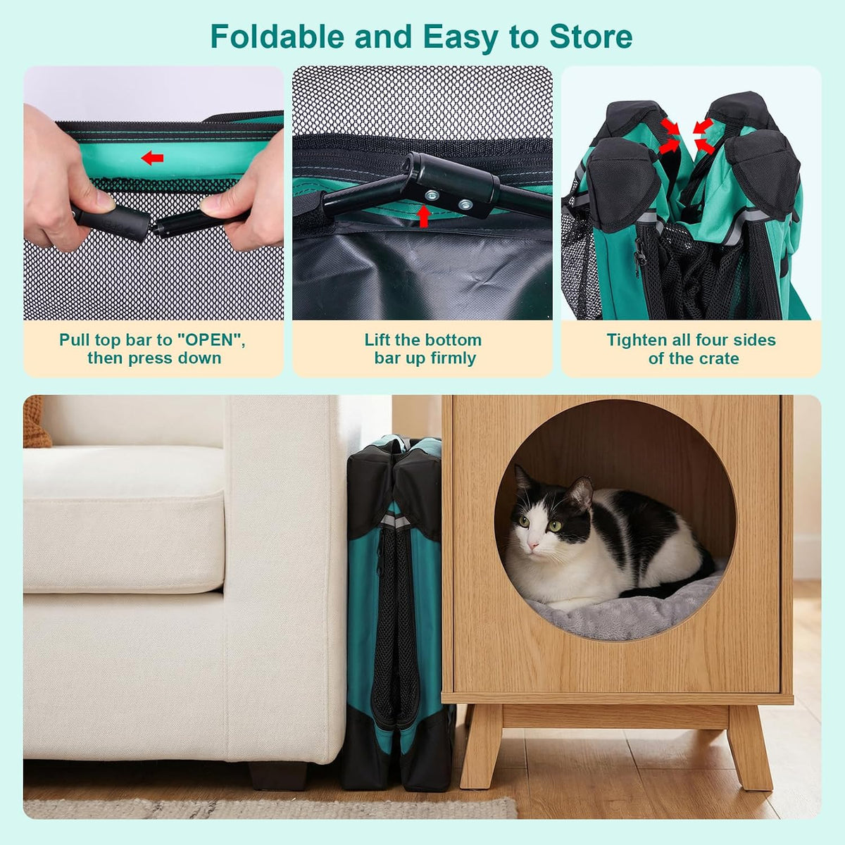 Ownpets Collapsible Travel Pet Crate for Cat Doggie, 24x16x16 inches, Green
