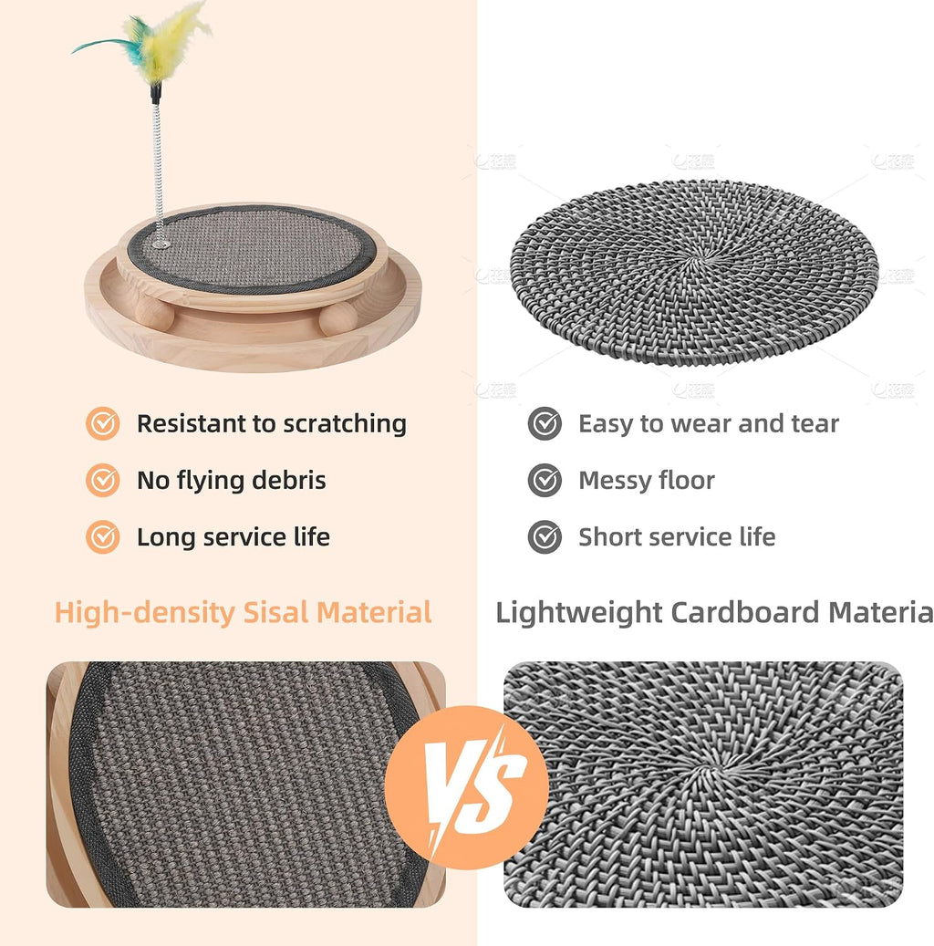 Natural Sisal Round Cat Scratcher with Ball Track Toy