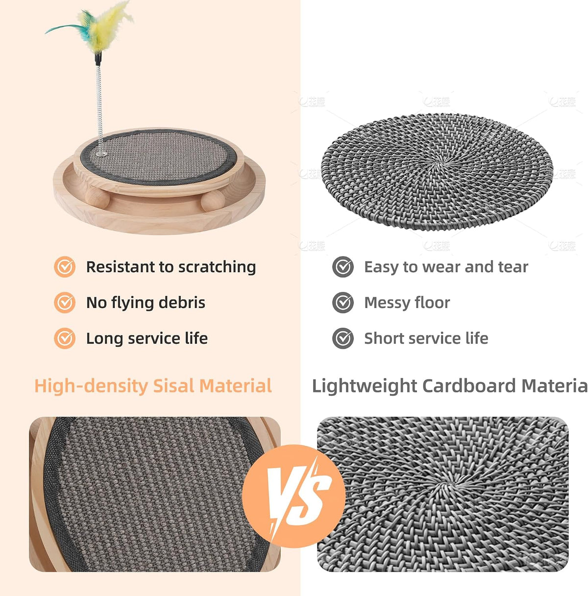 Natural Sisal Round Cat Scratcher with Ball Track Toy
