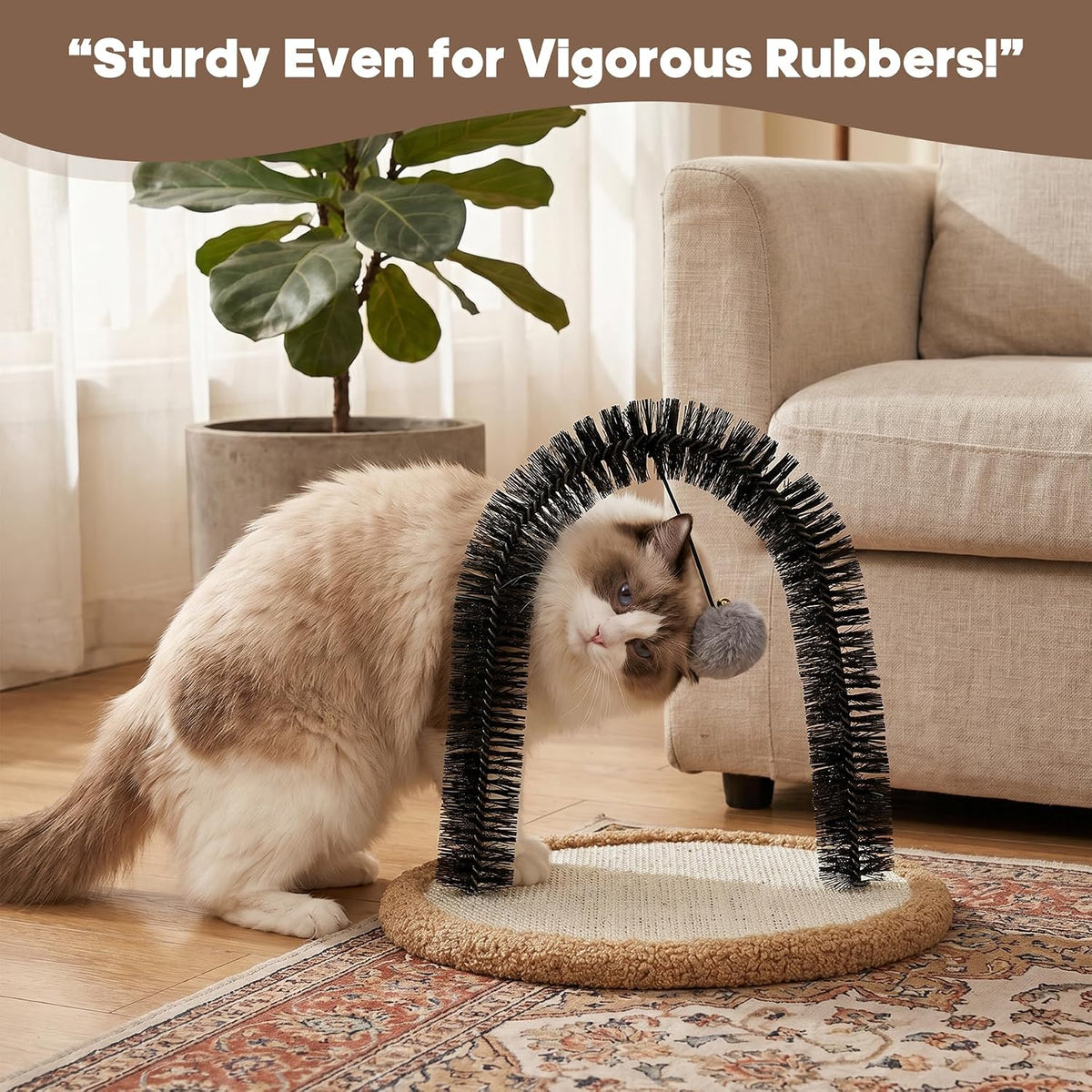 Cat Self Groomer Arch,Sisal/Plush Reversible Base,Scratcher Massager