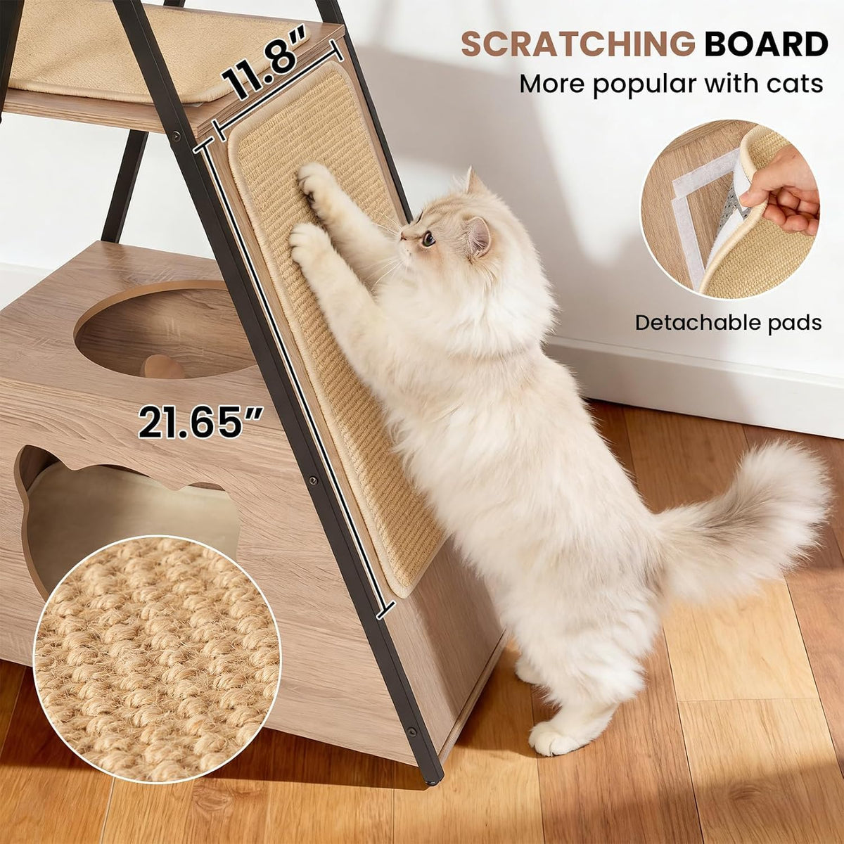 71" Modern Wood Cat Tree for Large Cats - Heavy Duty Tall Cat Tower for Indoor Cats, Multi-Level Cat Furniture with Spacious Condo, Large Perch, Scratching Posts & Hammock (Beige)