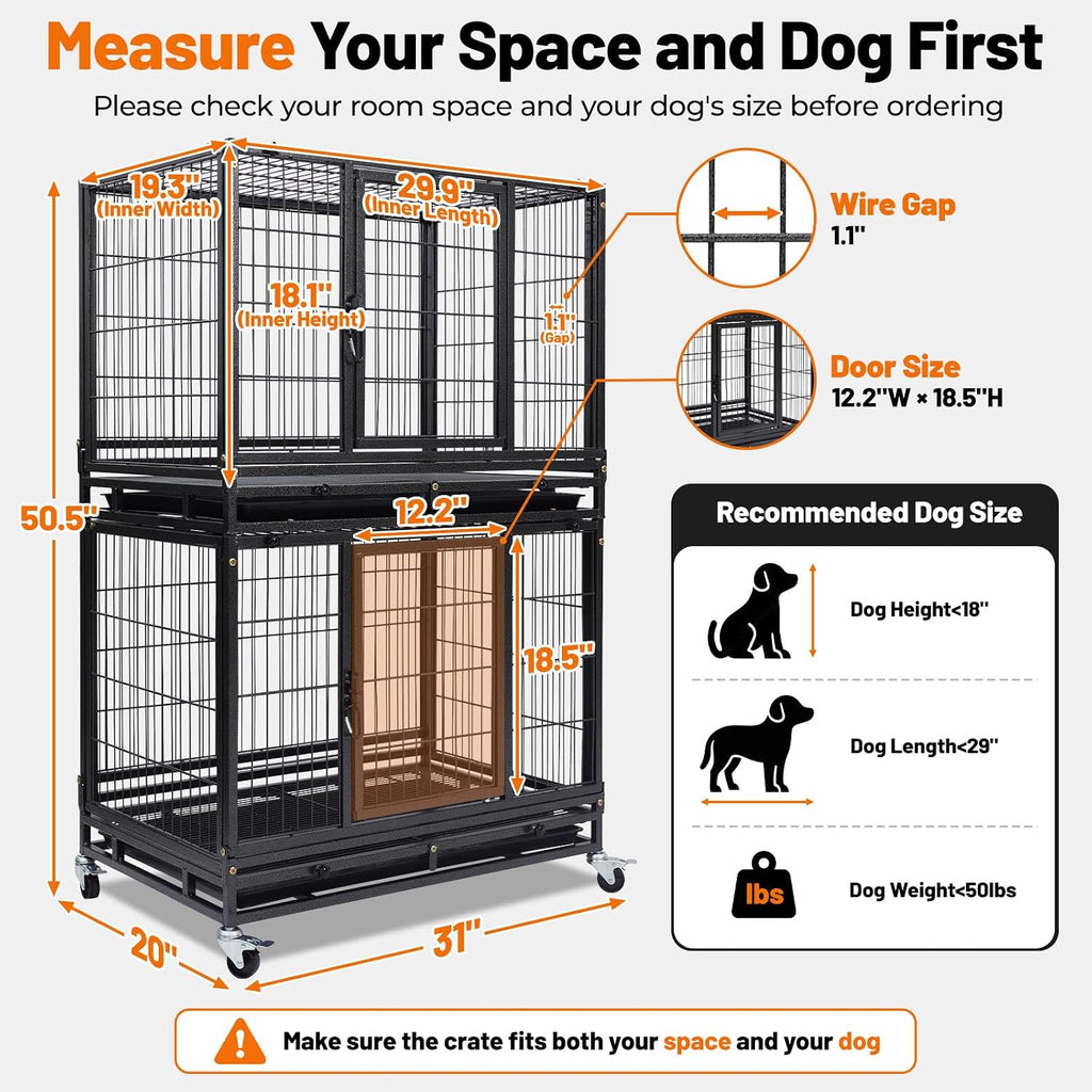 Homey Pet 31" Stackable Dog Crates, Two Tier Heavy Duty Dog Cage Kennel