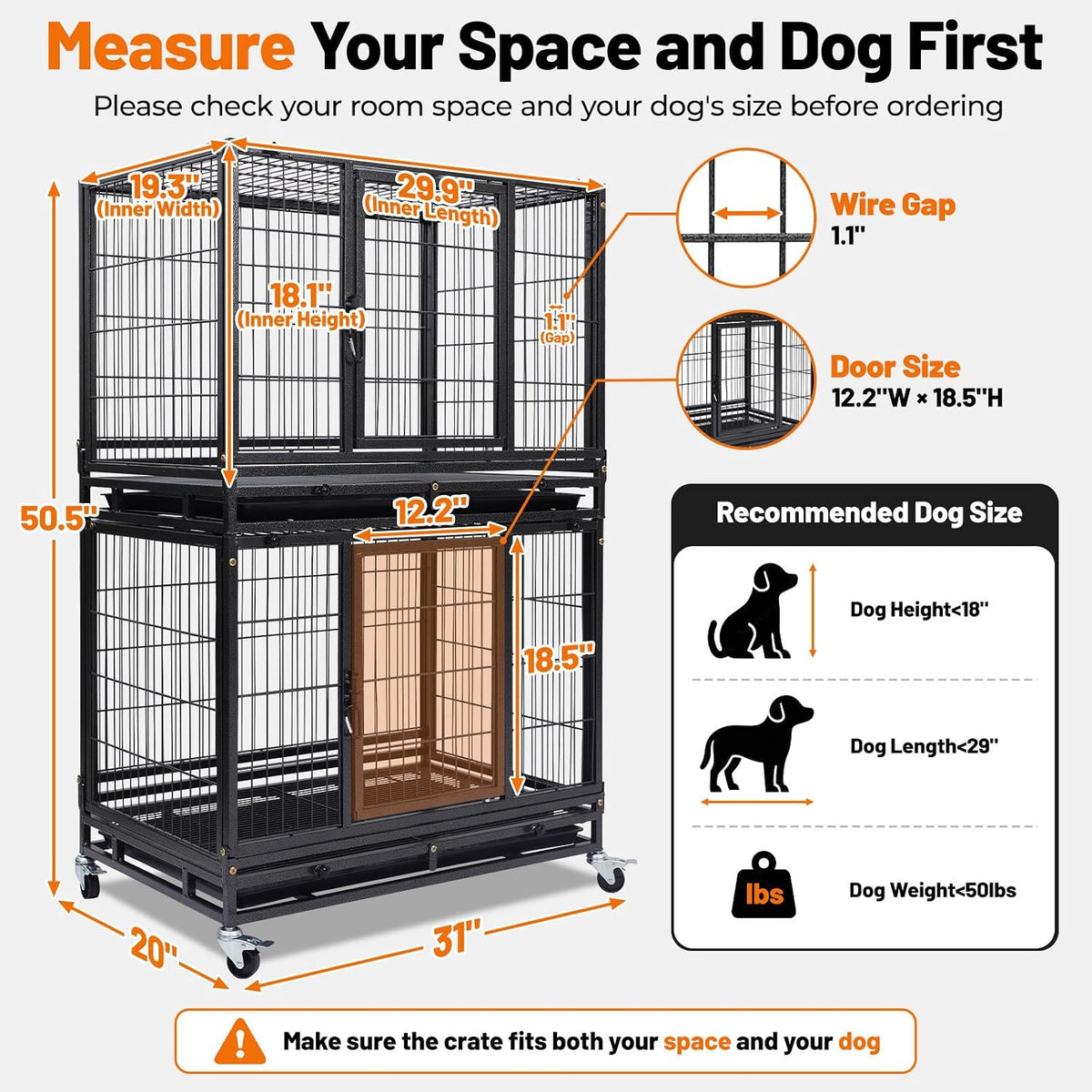 Homey Pet 31" Stackable Dog Crates, Two Tier Heavy Duty Dog Cage Kennel