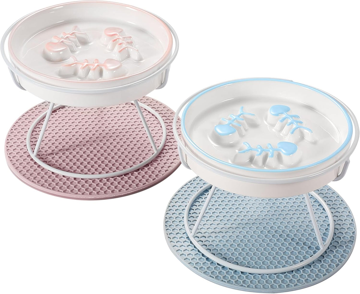 Ceramic Elevated Cat Bowls Set, Anti Vomit, Removable Dishes, Black 2-Pack