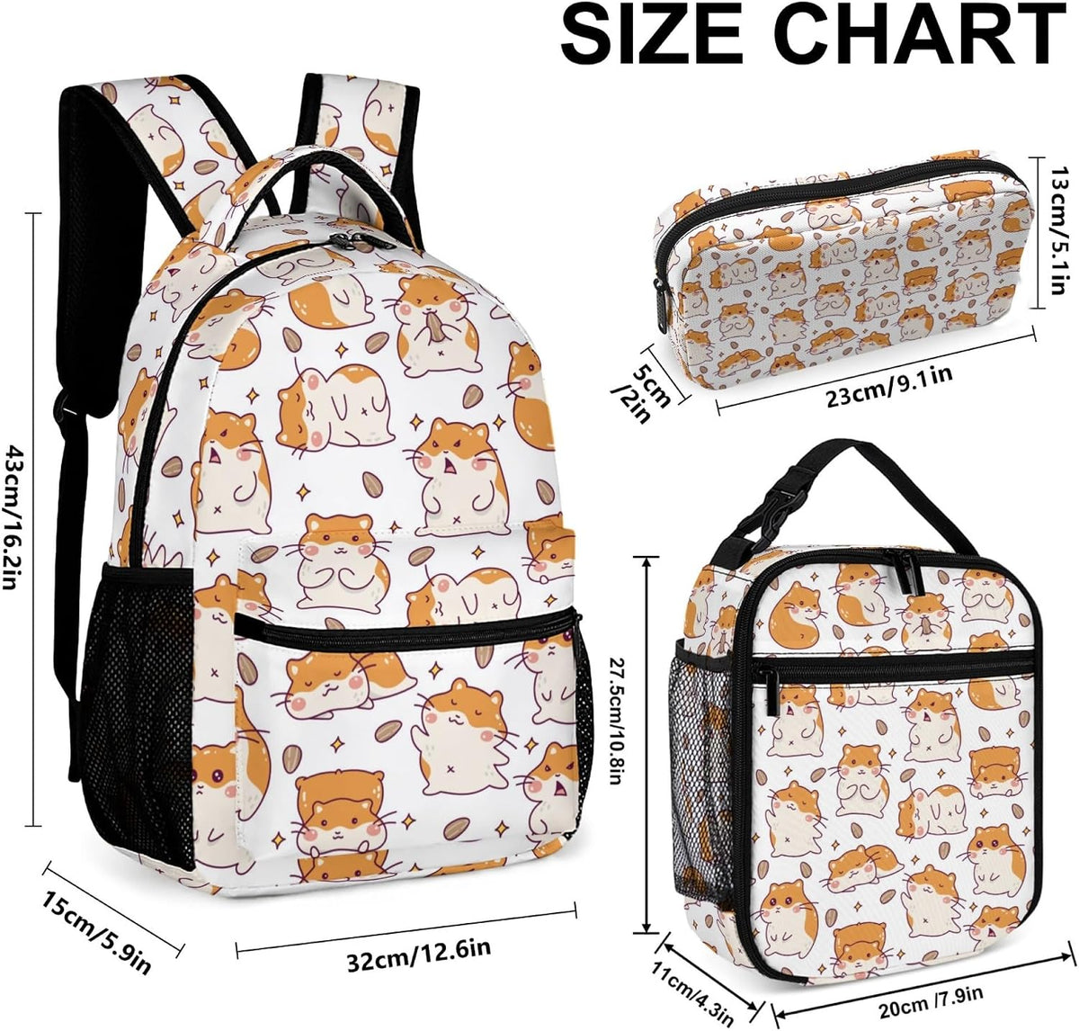 Hamster Backpack with Lunch Bag & Pencil Case, 17 in Bookbag Set