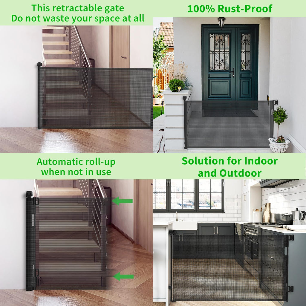 Upgraded Retractable Baby Gate for Stairs, 33"Tall Expands 55"Wide Ideal Safety Solution Dog Gate for Stairs Doorways Hallways Indoor/Outdoor Mesh Baby Gate Retractable Screen Door(Black, 86CMx140CM)