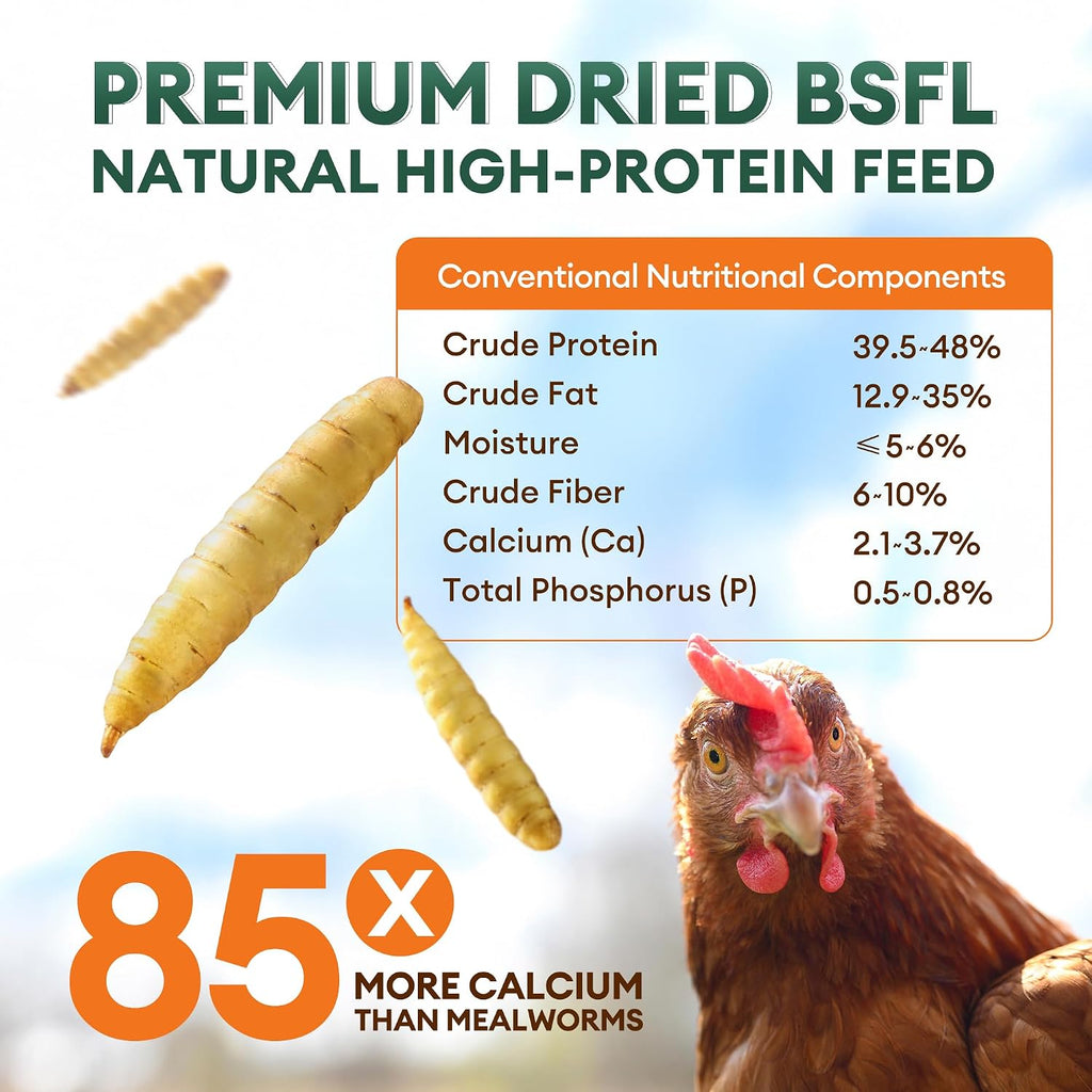 BUCATSTATE Dried Black Soldier Fly Larvae for Chickens and Ducks, 5LB