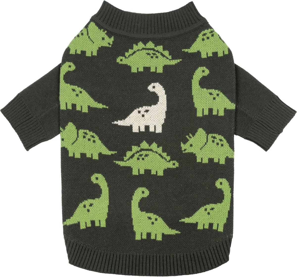 Fitwarm Dinosaur Dog Jacquard Sweater, Knitted Winter Clothes for Small Dogs Boy Girl, Cozy Pet Outfit, Dark Green, Olive, White, Medium