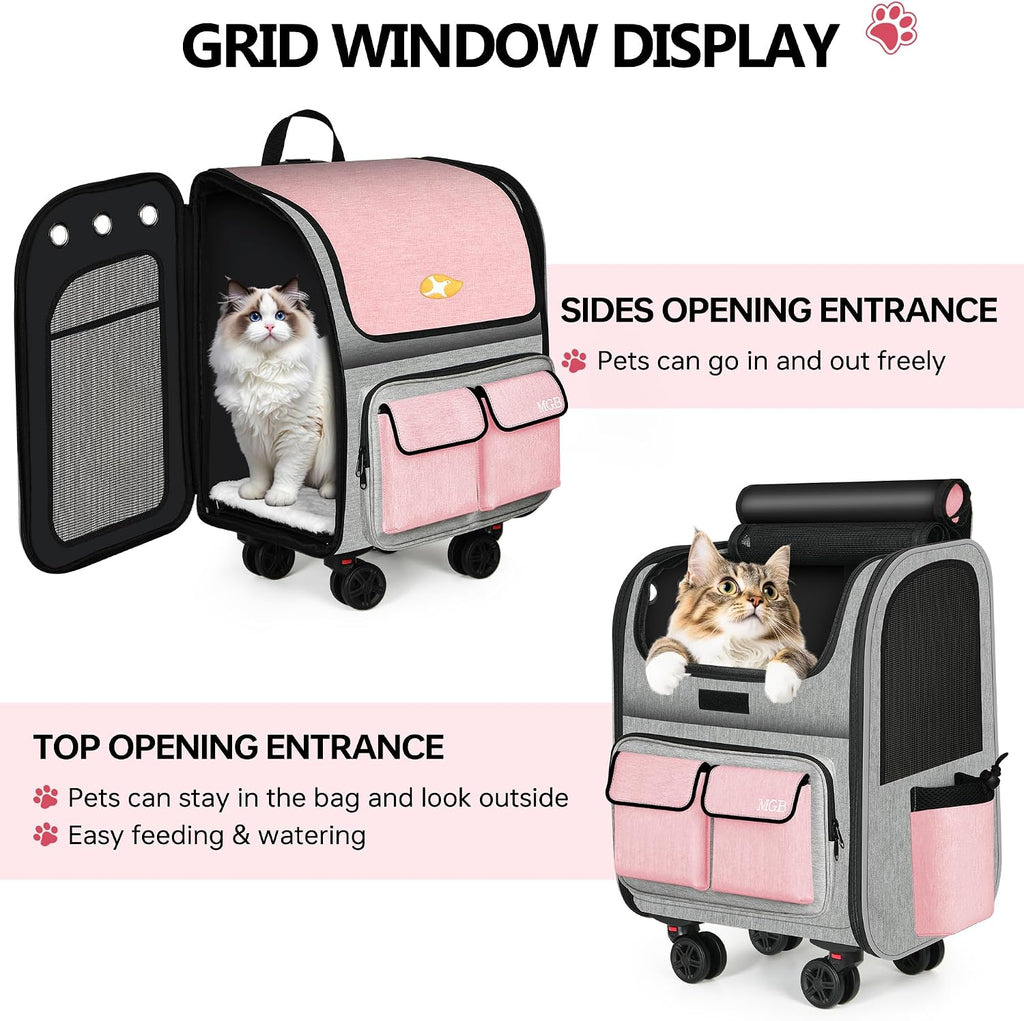 MGB Foldable Rolling Pet Carrier with Wheels Pink(Not for Airline)