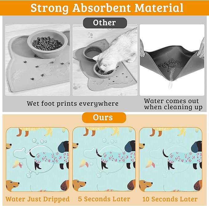 Dachshund Dog Cat Food Mat, Absorbent Waterproof Placemat - Image 3