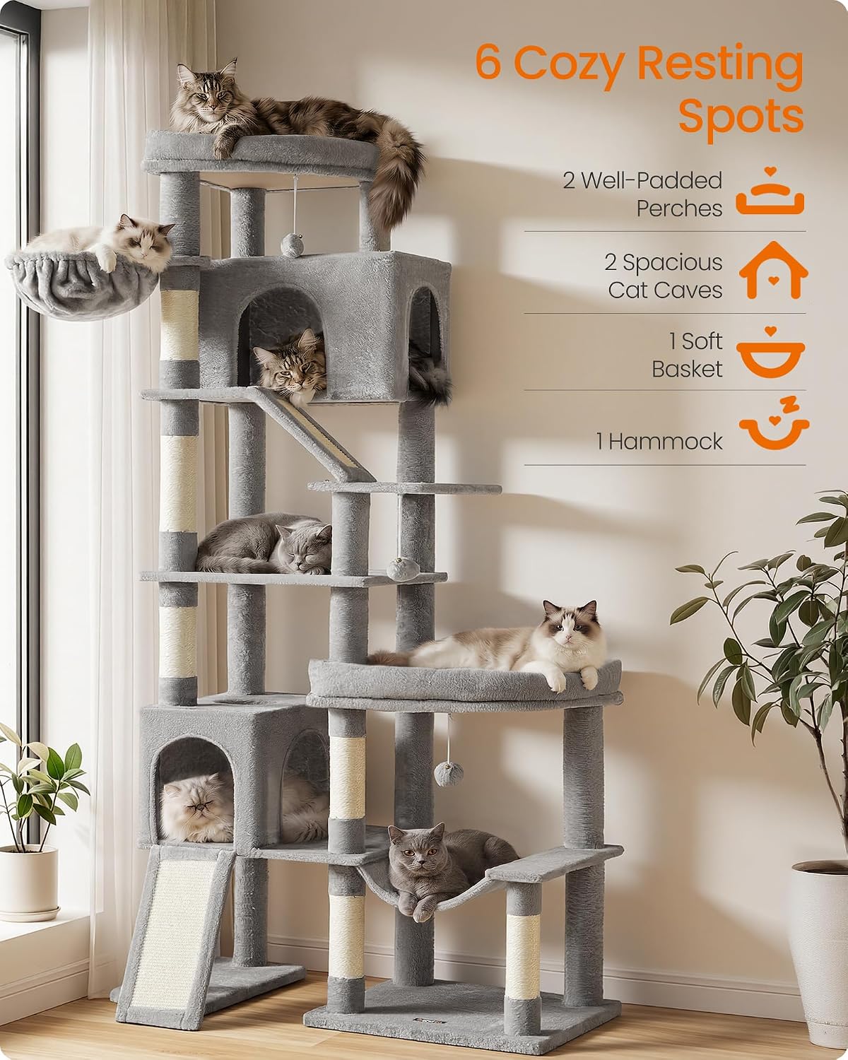 Feandrea Cat Tree, 79.5" Heavy Duty Cat Tower Condo for Indoors, Dove Gray